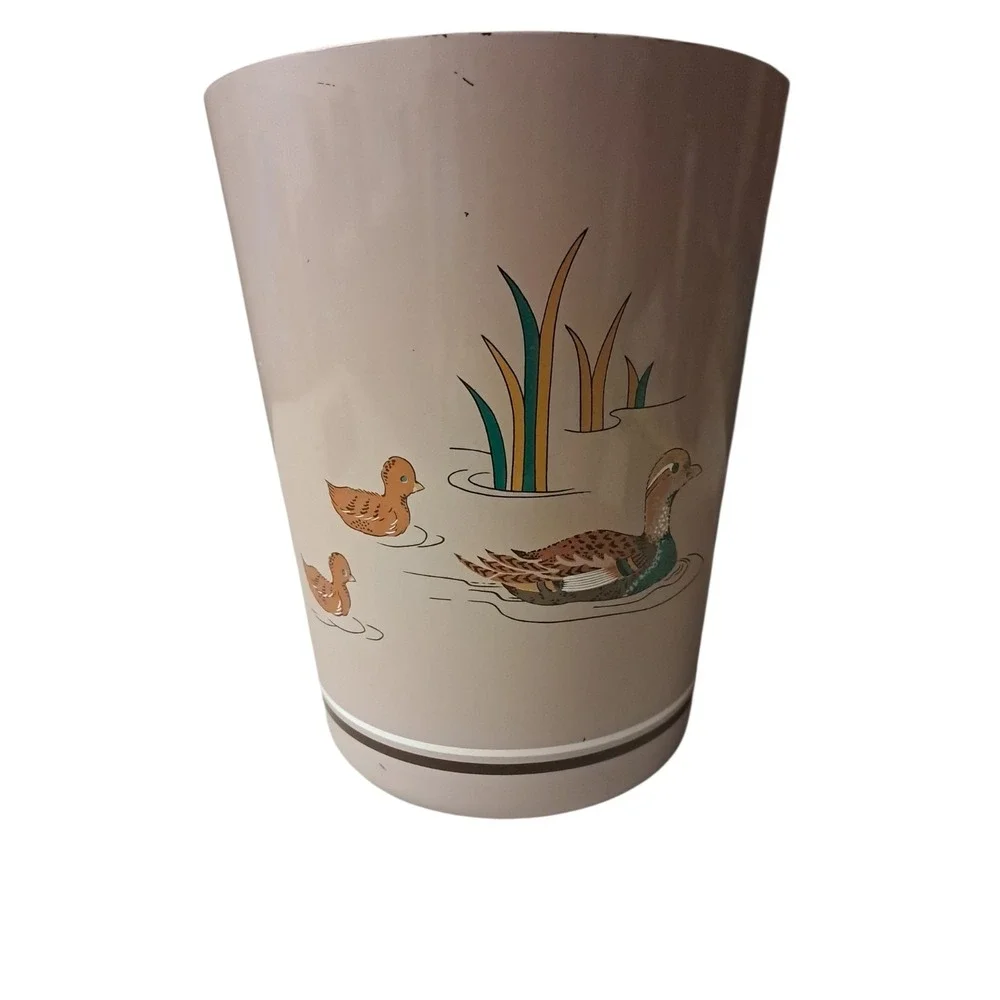 Vintage MCM Andre Richard Waste Basket Trash Can  Wooded Ducks ‎ Made In Japan